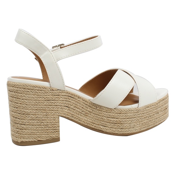 White Criss Cross Ankle Strap Espadrille Platform - Picture 3 of 6